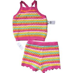 Old Navy Matching Colorful Striped Knit Tank and Shorts Set Sz 18-24 M